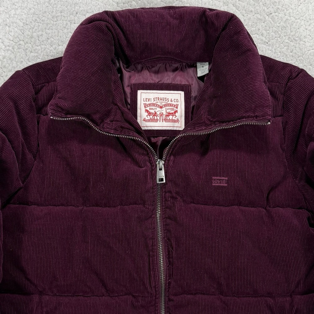 Levi's Zoe Corduroy Puffer Jacket Women's S Burgundy Full Zip Streetwear Casual - Picture 2 of 12